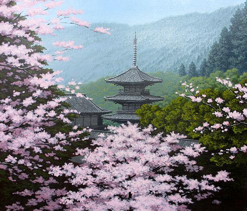 三重の塔に桜