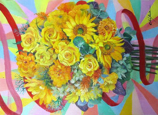 黄色いバラとリボン　縦